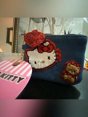 Hello Kitty Sequin Face Coin Purse with Red Glitter Heart Charm
